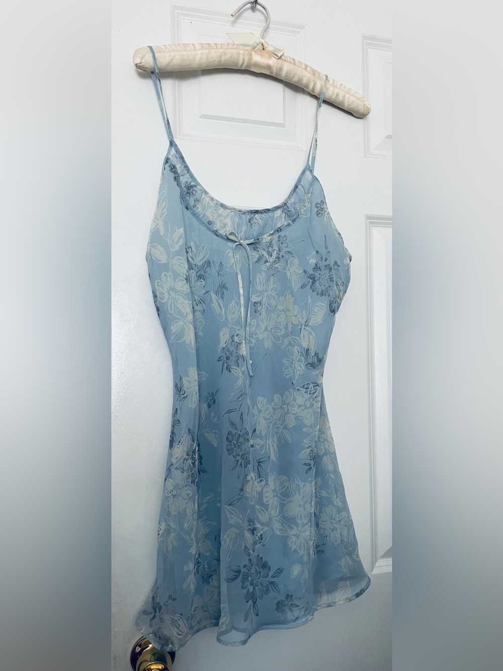 Jones New York Light Blue Sheer Floral Slip Dress Size Medium Double Layered